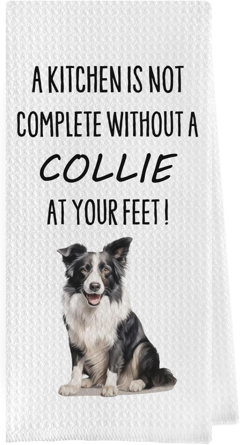 Geqtt Funny Collie Dish Towels - Border Collie Decorative Waffle Weave Kitchen Towels, Dog Gifts Hand Towel, Tea Towel (16×24 Inches) - Image 1